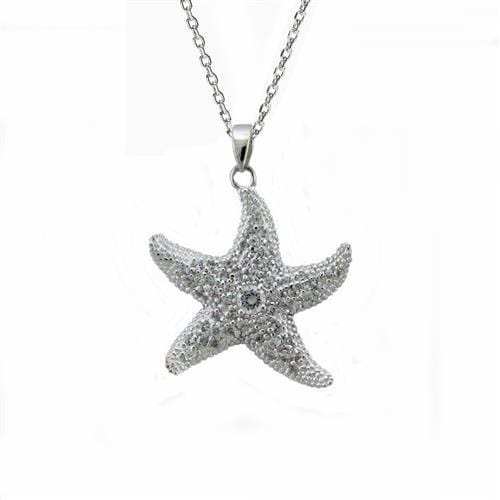 LOAS1325 - High-Polished 925 Sterling Silver Chain Pendant with AAA Grade CZ in Clear - Alamode - Flyclothing LLC