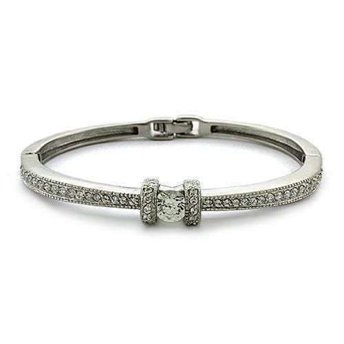 LOAS1329 - Rhodium 925 Sterling Silver Bangle with AAA Grade CZ in Clear - Alamode - Flyclothing LLC