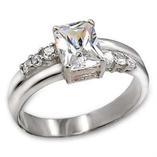 LOAS718 - High-Polished 925 Sterling Silver Ring with AAA Grade CZ in Clear - Alamode - Flyclothing LLC