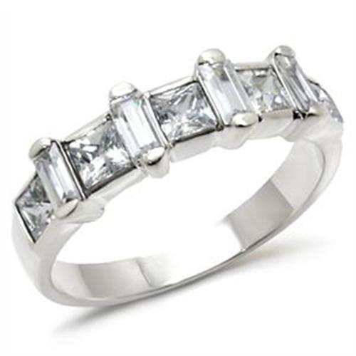 LOAS725 - High-Polished 925 Sterling Silver Ring with AAA Grade CZ in Clear - Alamode - Flyclothing LLC