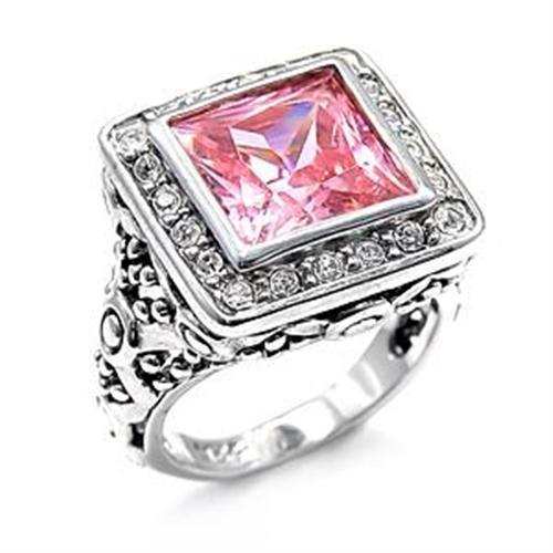 LOAS758 - Rhodium 925 Sterling Silver Ring with AAA Grade CZ in Rose - Alamode - Flyclothing LLC