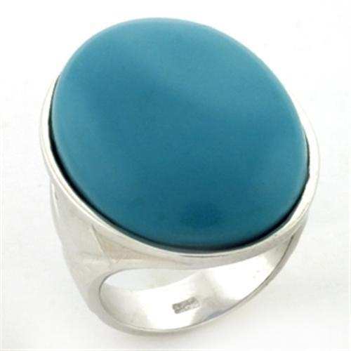 LOAS760 - Rhodium 925 Sterling Silver Ring with Synthetic Synthetic Stone in Turquoise - Alamode - Flyclothing LLC