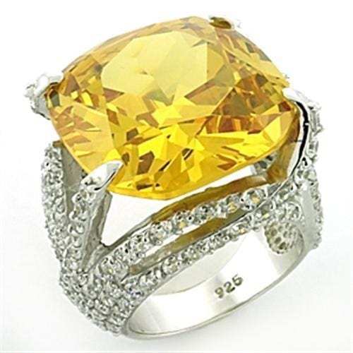 LOAS767 - Rhodium 925 Sterling Silver Ring with AAA Grade CZ in Champagne - Alamode - Flyclothing LLC