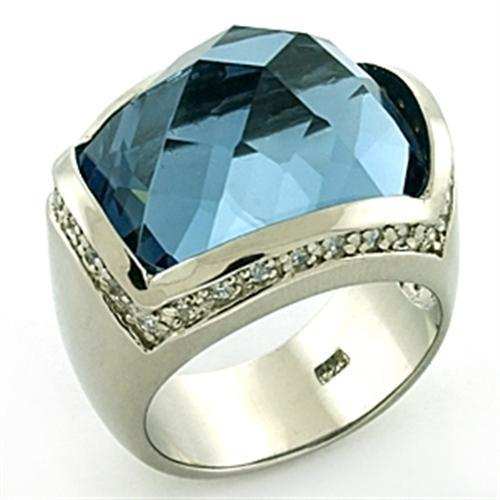 LOAS769 - Rhodium 925 Sterling Silver Ring with Semi-Precious Spinel in London Blue - Alamode - Flyclothing LLC