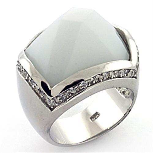 LOAS770 - Rhodium 925 Sterling Silver Ring with Synthetic Synthetic Glass in White - Alamode - Flyclothing LLC