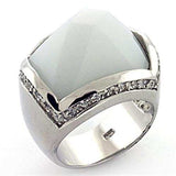 LOAS770 - Rhodium 925 Sterling Silver Ring with Synthetic Synthetic Glass in White - Alamode - Flyclothing LLC