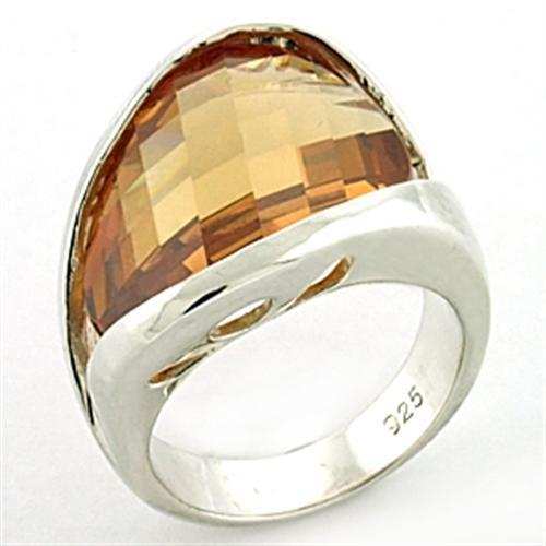 LOAS775 - Rhodium 925 Sterling Silver Ring with AAA Grade CZ in Champagne - Alamode - Flyclothing LLC