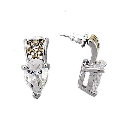 LOAS782 - Reverse Two-Tone 925 Sterling Silver Earrings with AAA Grade CZ in Clear - Alamode - Flyclothing LLC