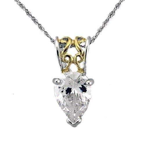 LOAS783 - Reverse Two-Tone 925 Sterling Silver Chain Pendant with AAA Grade CZ in Clear - Alamode - Flyclothing LLC