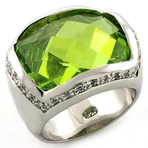 LOAS817 - Rhodium 925 Sterling Silver Ring with Synthetic Synthetic Glass in Peridot - Alamode - Flyclothing LLC