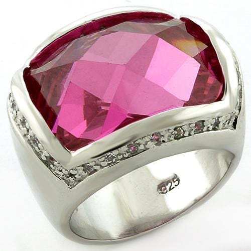 LOAS818 - Rhodium 925 Sterling Silver Ring with AAA Grade CZ in Rose - Alamode - Flyclothing LLC