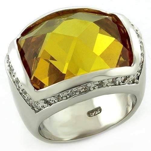 LOAS820 - Rhodium 925 Sterling Silver Ring with AAA Grade CZ in Topaz - Alamode - Flyclothing LLC