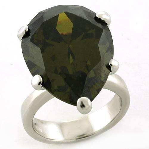 LOAS821 - Rhodium 925 Sterling Silver Ring with AAA Grade CZ in Olivine color - Alamode - Flyclothing LLC