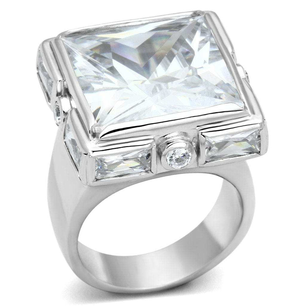 LOAS862 - Rhodium 925 Sterling Silver Ring with AAA Grade CZ in Clear - Alamode - Flyclothing LLC