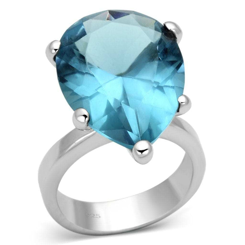 LOAS864 - Rhodium 925 Sterling Silver Ring with Synthetic Synthetic Glass in Sea Blue - Alamode - Flyclothing LLC