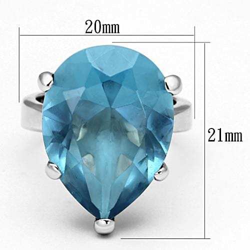 LOAS864 - Rhodium 925 Sterling Silver Ring with Synthetic Synthetic Glass in Sea Blue - Alamode - Flyclothing LLC
