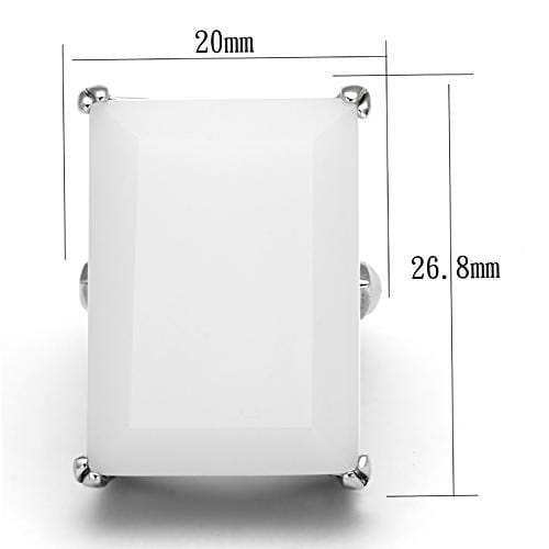 LOAS868 - Rhodium 925 Sterling Silver Ring with Synthetic Synthetic Glass in White - Alamode - Flyclothing LLC