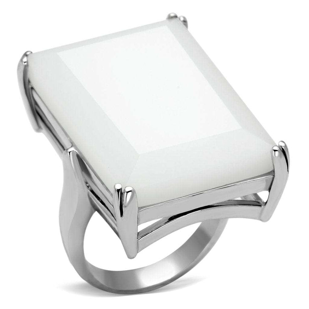 LOAS868 - Rhodium 925 Sterling Silver Ring with Synthetic Synthetic Glass in White - Alamode - Flyclothing LLC