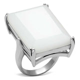 LOAS868 - Rhodium 925 Sterling Silver Ring with Synthetic Synthetic Glass in White - Alamode - Flyclothing LLC