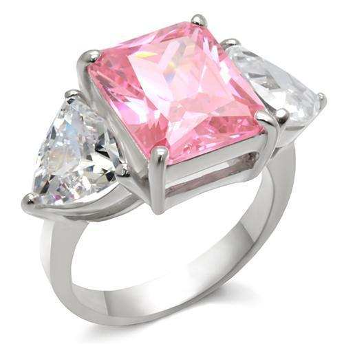 LOAS869 - High-Polished 925 Sterling Silver Ring with AAA Grade CZ in Rose - Alamode - Flyclothing LLC