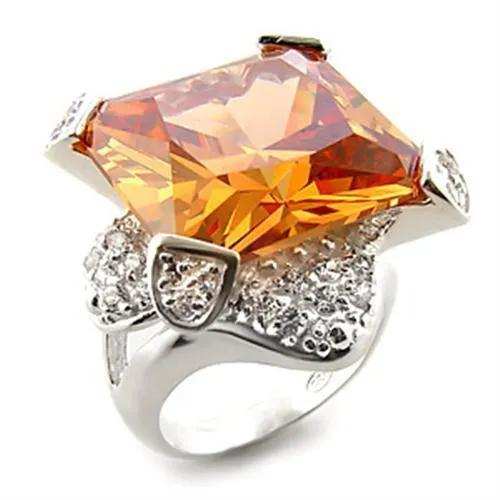 LOAS870 - High-Polished 925 Sterling Silver Ring with AAA Grade CZ in Champagne - Alamode - Flyclothing LLC