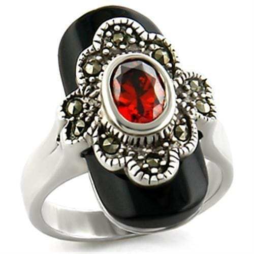 LOAS935 - Antique Tone 925 Sterling Silver Ring with AAA Grade CZ in Garnet - Alamode - Flyclothing LLC