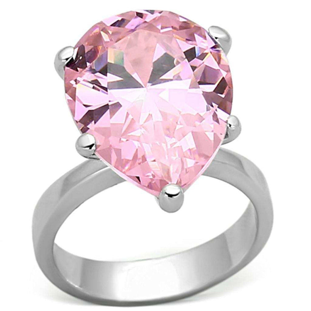 LOAS948 - Rhodium 925 Sterling Silver Ring with AAA Grade CZ in Rose - Alamode - Flyclothing LLC
