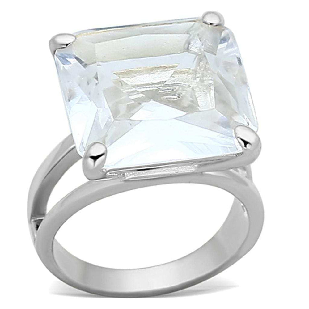 LOAS949 - Silver 925 Sterling Silver Ring with Synthetic Synthetic Glass in Clear - Alamode - Flyclothing LLC