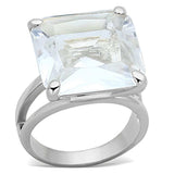 LOAS949 - Silver 925 Sterling Silver Ring with Synthetic Synthetic Glass in Clear - Alamode - Flyclothing LLC
