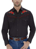 Men's Ely Cattleman Long Sleeve Western Snap Shirt with Rose Embroidery Black - Ely Cattleman - Flyclothing LLC