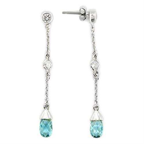 LOS001 - Rhodium 925 Sterling Silver Earrings with Genuine Stone in London Blue - Alamode - Flyclothing LLC