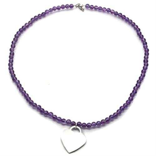 LOS029 - Silver 925 Sterling Silver Necklace with Synthetic Glass Bead in Amethyst - Alamode - Flyclothing LLC