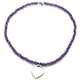 LOS029 - Silver 925 Sterling Silver Necklace with Synthetic Glass Bead in Amethyst - Alamode - Flyclothing LLC
