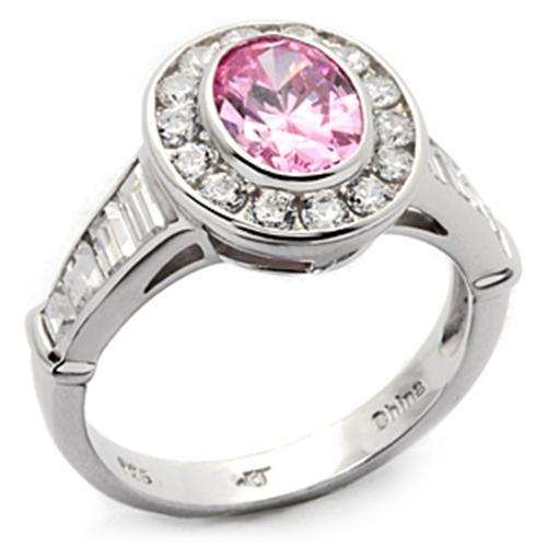 LOS044 - Rhodium 925 Sterling Silver Ring with AAA Grade CZ in Rose - Alamode - Flyclothing LLC