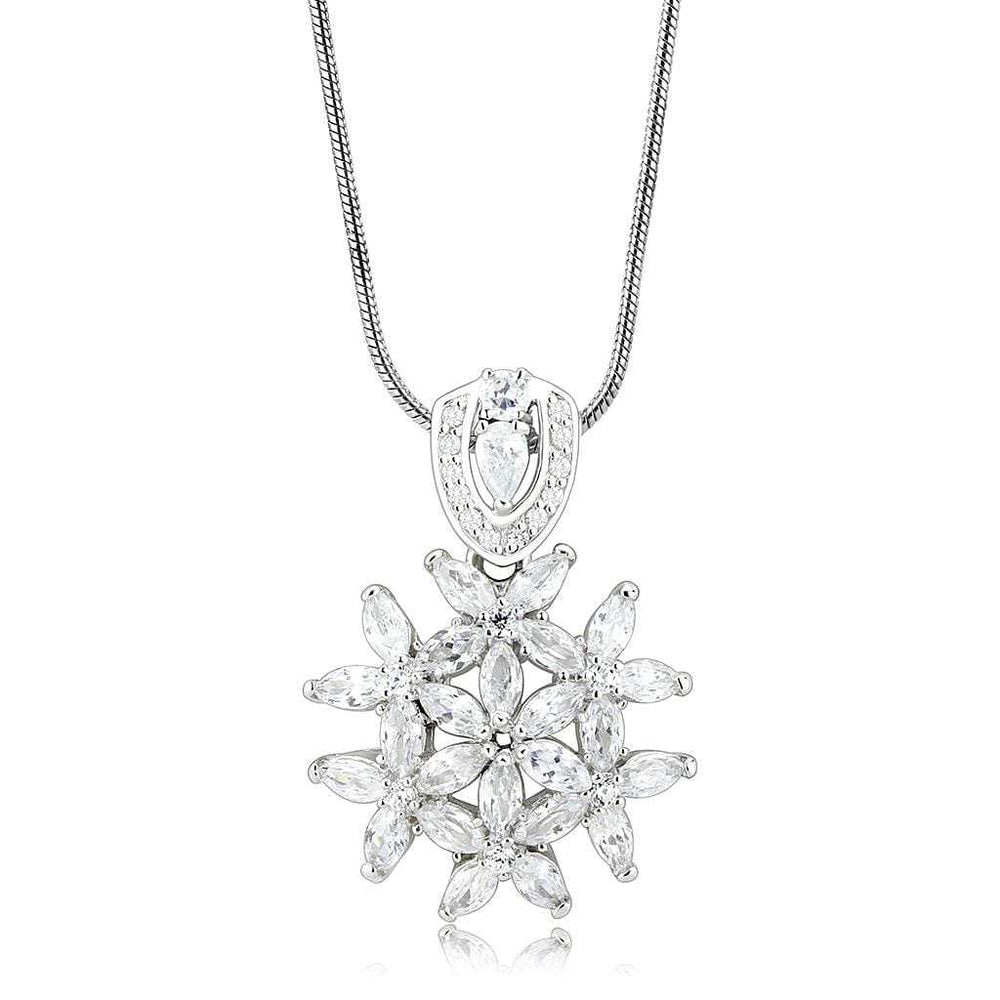 LOS067 - Rhodium 925 Sterling Silver Pendant with AAA Grade CZ in Clear - Alamode - Flyclothing LLC