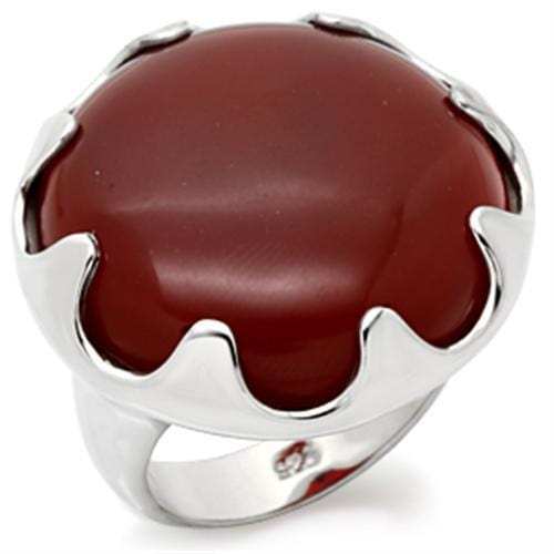 LOS085 - High-Polished 925 Sterling Silver Ring with Semi-Precious Agate in Ruby - Alamode - Flyclothing LLC