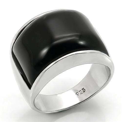 LOS105 - Rhodium 925 Sterling Silver Ring with Synthetic Synthetic Glass in Jet - Alamode - Flyclothing LLC