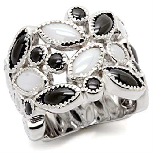 LOS113 - Rhodium 925 Sterling Silver Ring with Milky CZ in Multi Color - Alamode - Flyclothing LLC