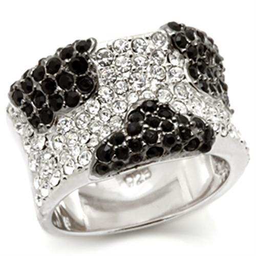 LOS121 - Rhodium + Ruthenium 925 Sterling Silver Ring with Top Grade Crystal in Jet - Alamode - Flyclothing LLC