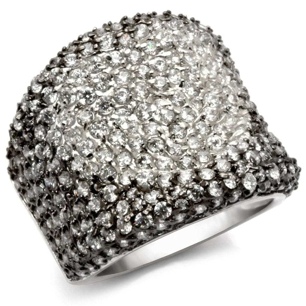 LOS122 - Rhodium + Ruthenium 925 Sterling Silver Ring with AAA Grade CZ in Jet - Alamode - Flyclothing LLC