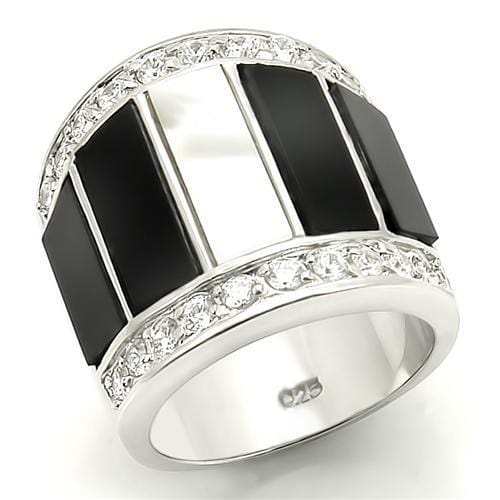 LOS154 - Rhodium 925 Sterling Silver Ring with Semi-Precious Agate in Multi Color - Alamode - Flyclothing LLC