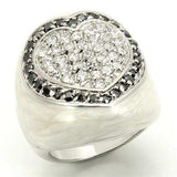 LOS167 - Rhodium 925 Sterling Silver Ring with AAA Grade CZ in Jet - Alamode - Flyclothing LLC
