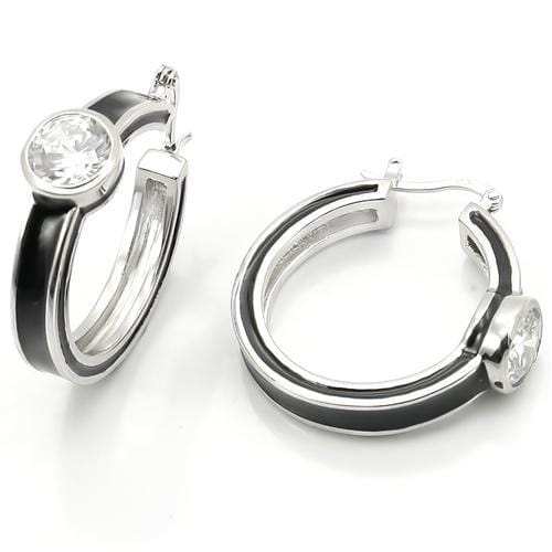 LOS173 - Rhodium 925 Sterling Silver Earrings with AAA Grade CZ in Clear - Alamode - Flyclothing LLC
