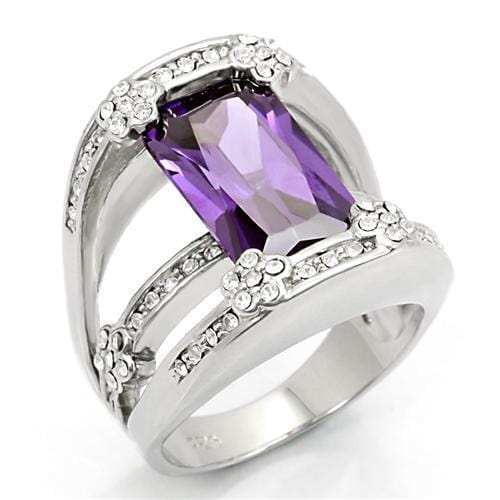 LOS187 - Rhodium 925 Sterling Silver Ring with AAA Grade CZ in Amethyst - Alamode - Flyclothing LLC