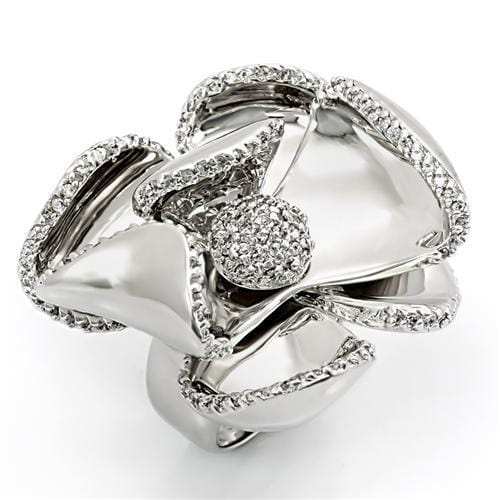 LOS188 - Rhodium 925 Sterling Silver Ring with AAA Grade CZ in Clear - Alamode - Flyclothing LLC