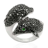 LOS195 - Rhodium + Ruthenium 925 Sterling Silver Ring with Synthetic Synthetic Glass in Emerald - Alamode - Flyclothing LLC
