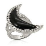 LOS202 - Rhodium 925 Sterling Silver Ring with Synthetic Synthetic Glass in Jet - Alamode - Flyclothing LLC