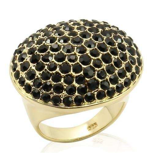 LOS207 - Gold 925 Sterling Silver Ring with Top Grade Crystal in Jet - Alamode - Flyclothing LLC