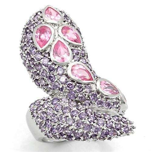LOS222 - Rhodium 925 Sterling Silver Ring with AAA Grade CZ in Rose - Alamode - Flyclothing LLC