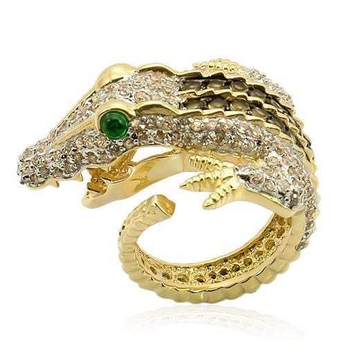 LOS225 - Rhodium+Gold+ Ruthenium 925 Sterling Silver Ring with Synthetic Synthetic Glass in Emerald - Alamode - Flyclothing LLC